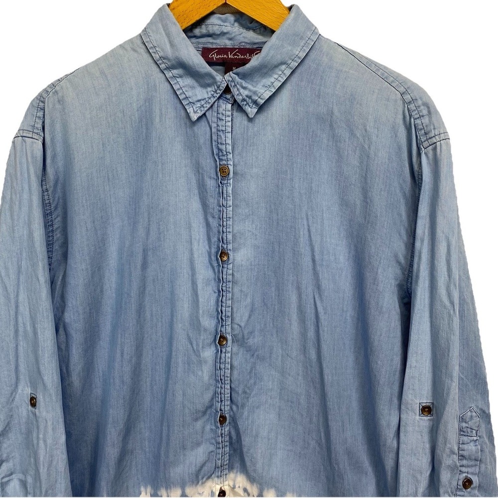 Gloria Vanderbilt Amanda Shirt Women M Blue Tie Dye Button Down Roll‎ Tab Ombré
